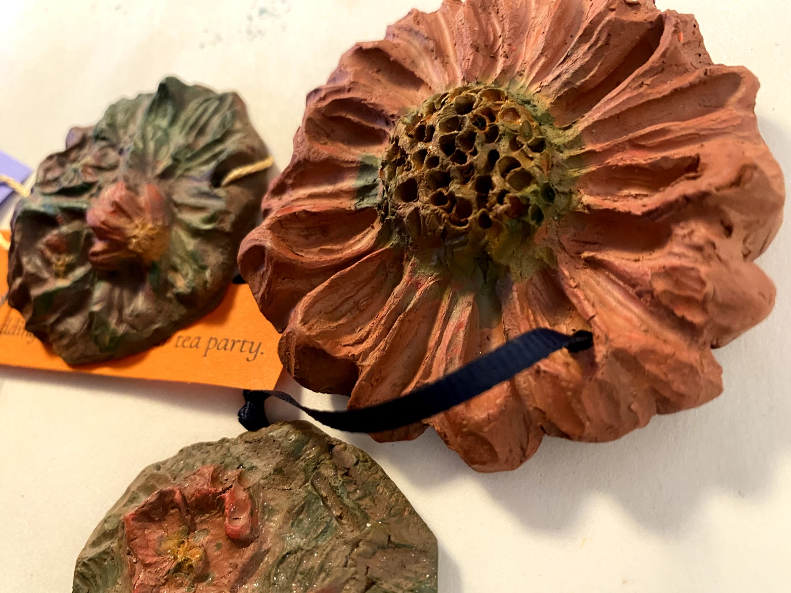 Hand Sculpted Terracotta Flower Ornaments – Handmade Garden Decor