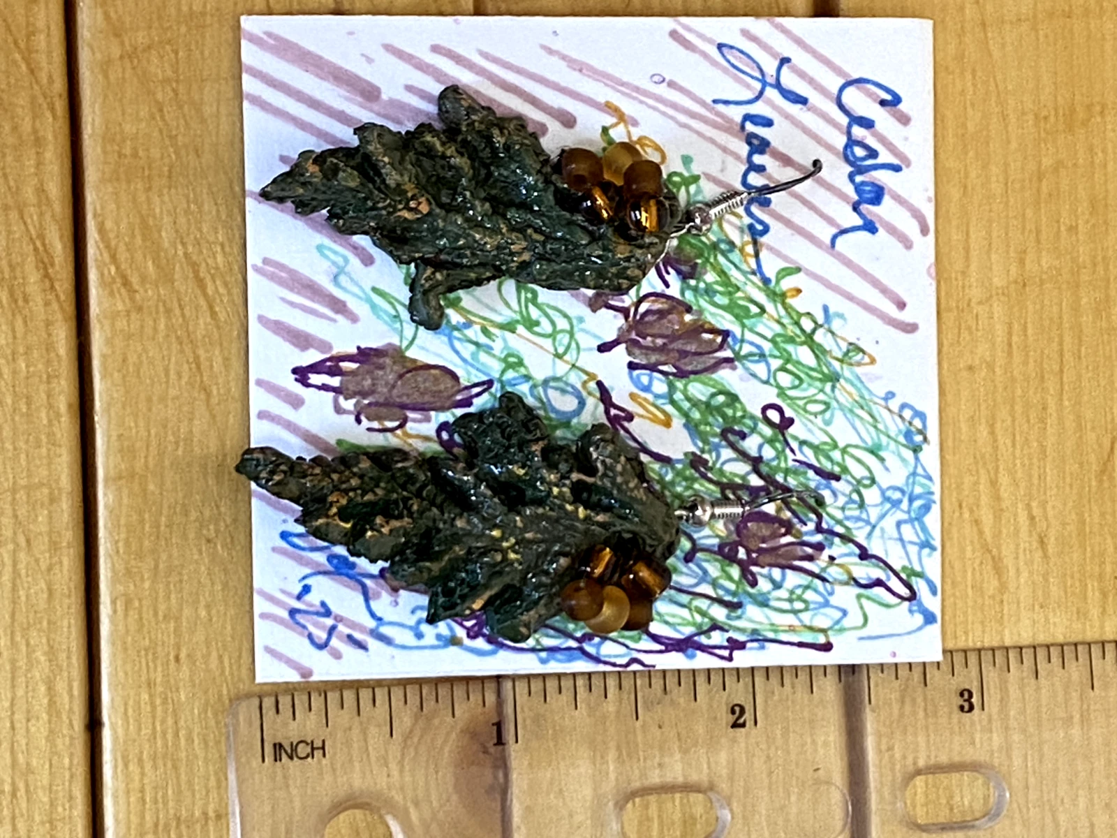 Artisan Terracotta Leaf Earrings – Hand Painted Beaded Jewelry - Image 4