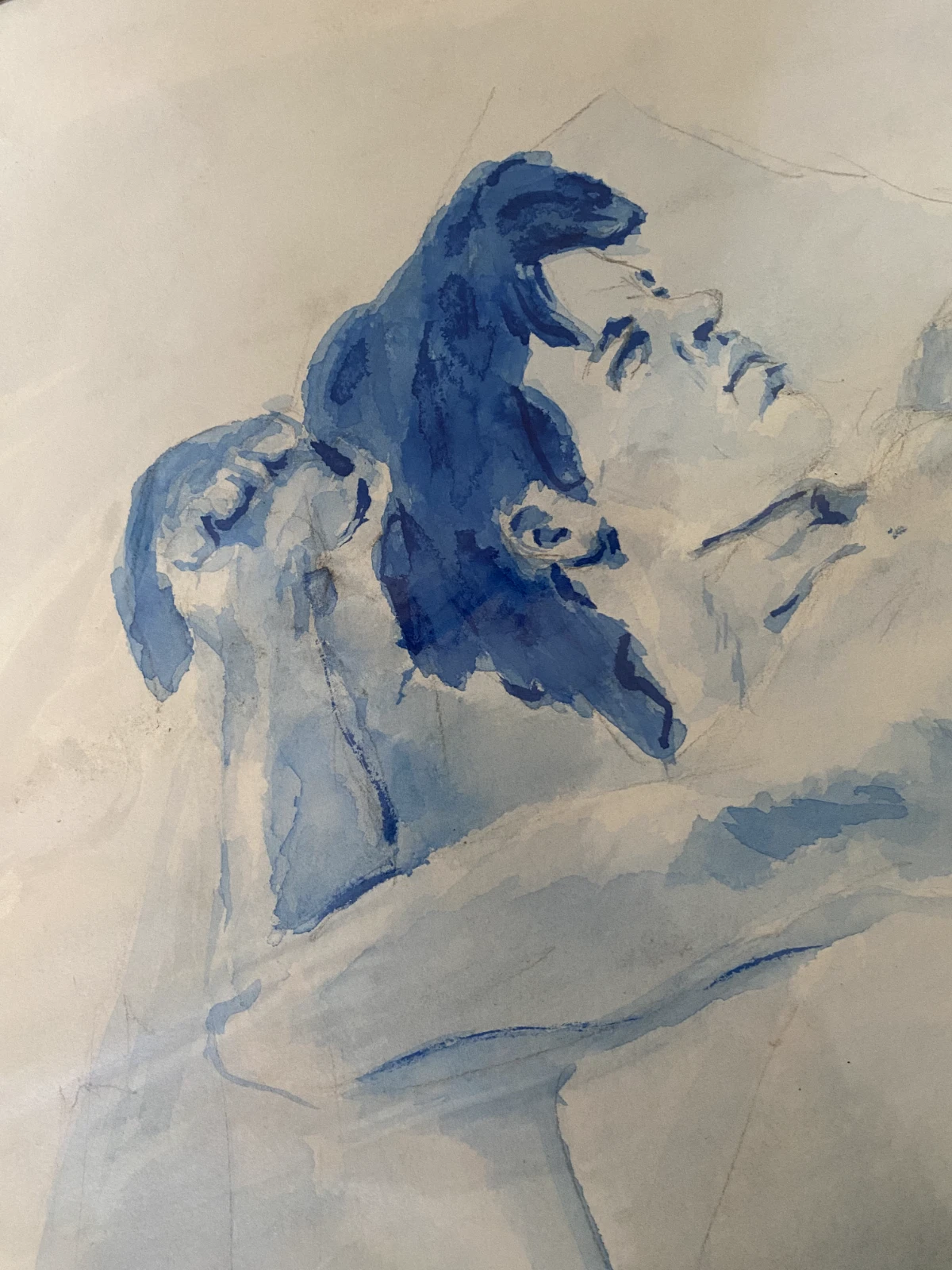 Original Ink Wash Life Drawing – Relaxed Female Nude with Raised Arm Pose