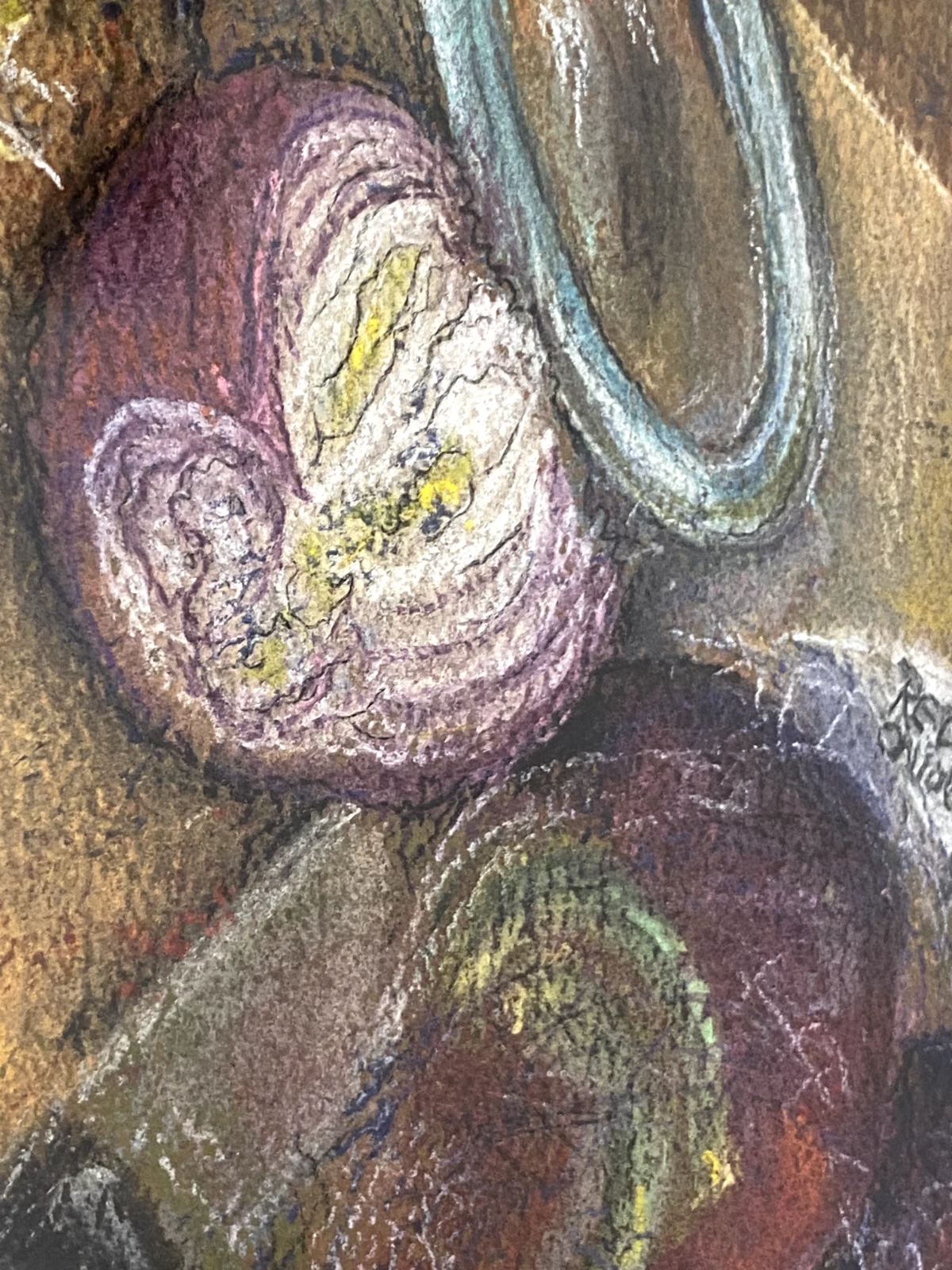 Original Pastel Still Life of Onions – Kitchen Wall Art w/ Knife - Image 2