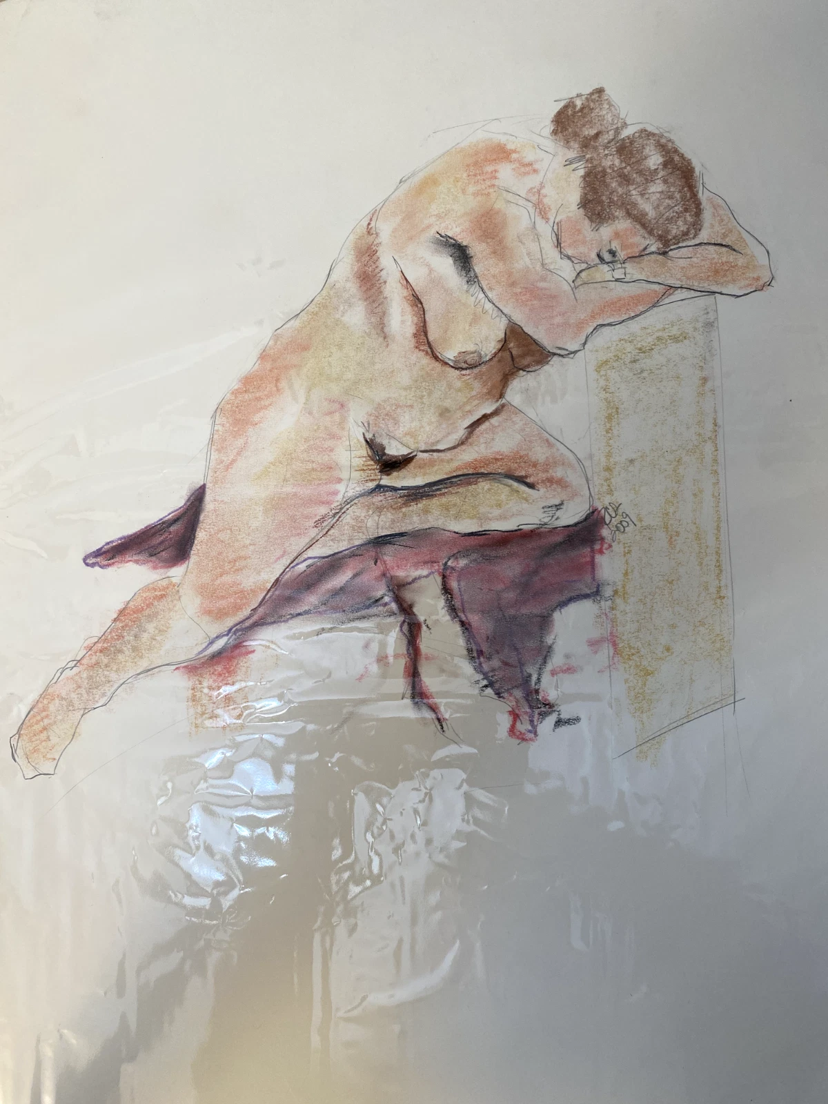 Original Pastel Figure Study from Life Drawing Class – Soft Expressive Nude Art