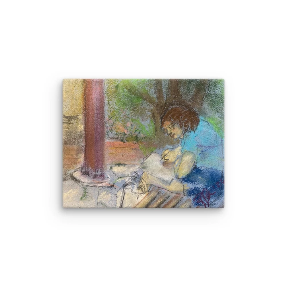 Artist Sketching Outdoors Print – Pastel Figurative Art Scene - Image 2