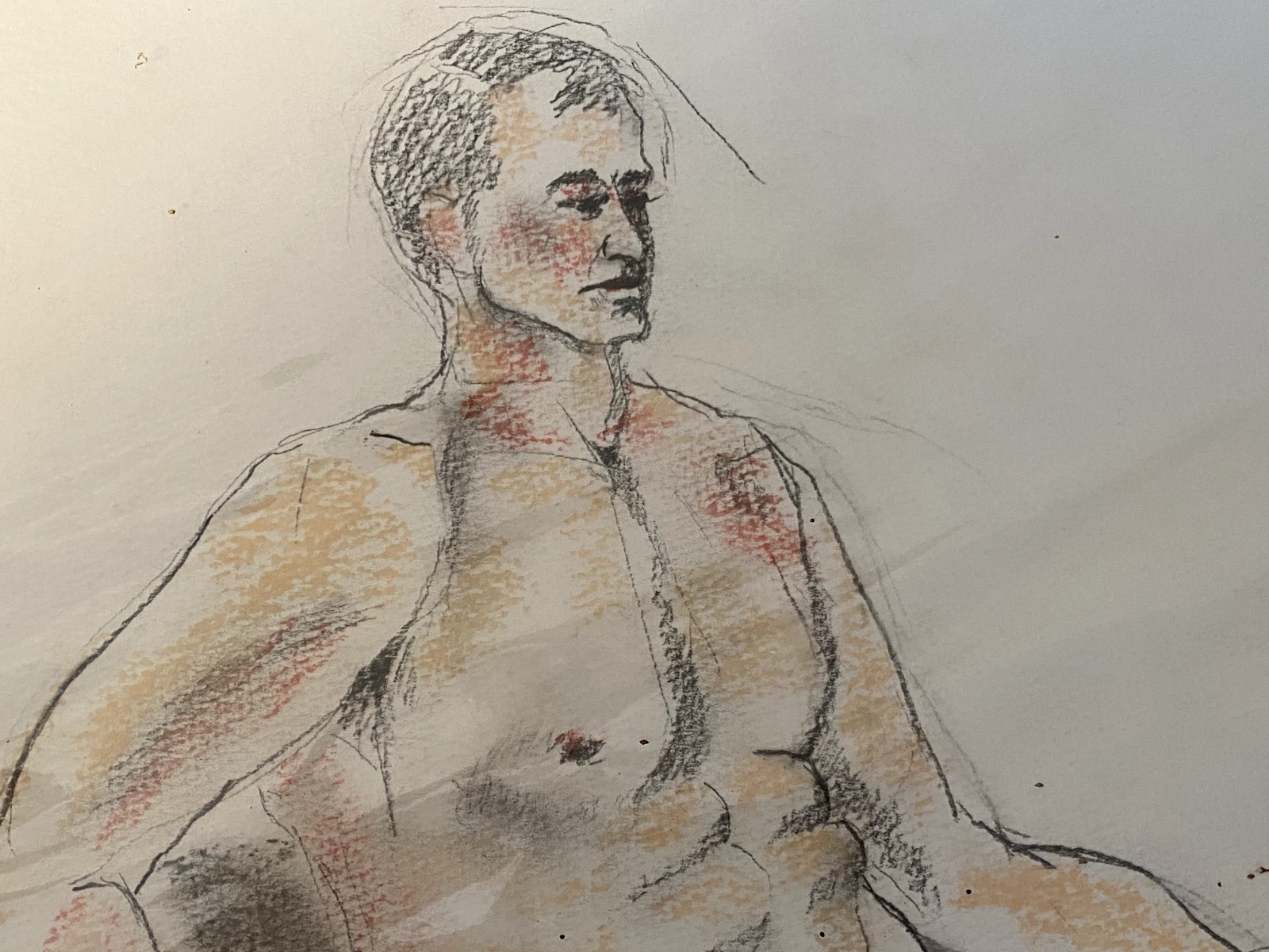 Seated Male Nude Life Drawing – Charcoal & Conte Crayon 22x30 inches - Image 3