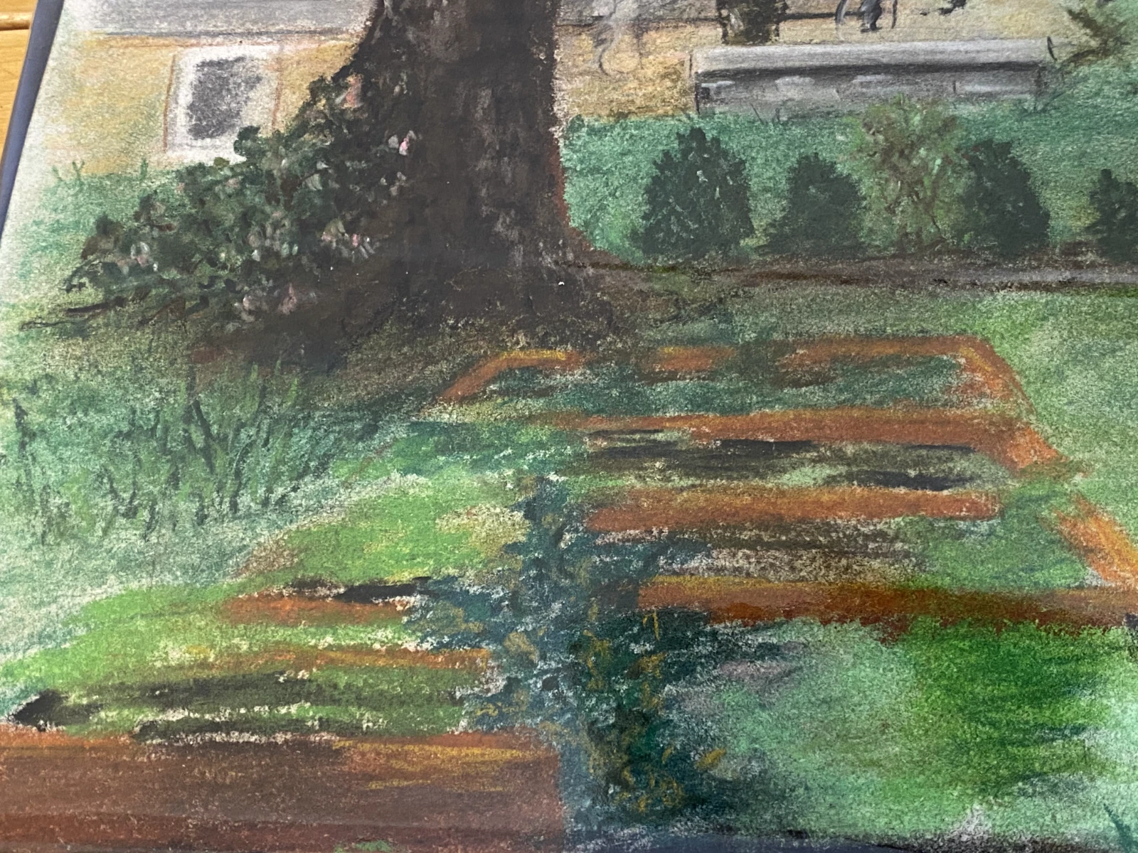 Original Pastel Garden Landscape – Raised Beds & Bird Feeder - Image 2