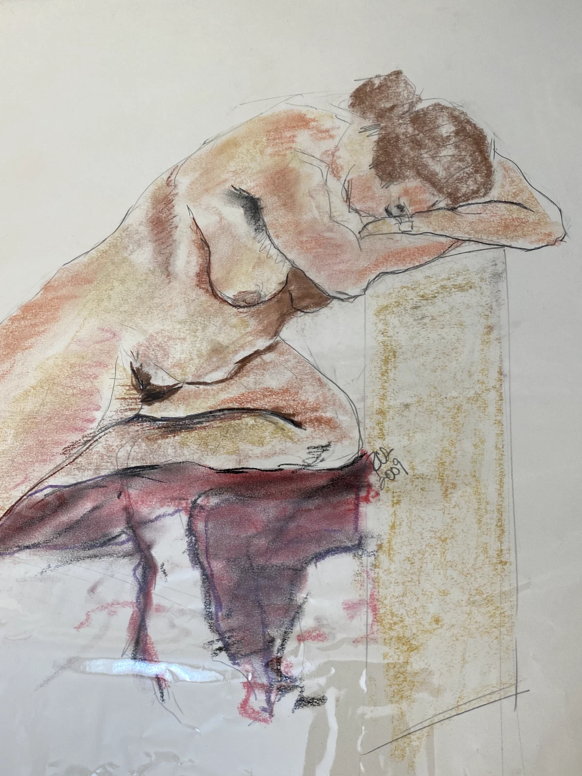 Original Pastel Figure Study from Life Drawing Class – Soft Expressive Nude Art - Image 2