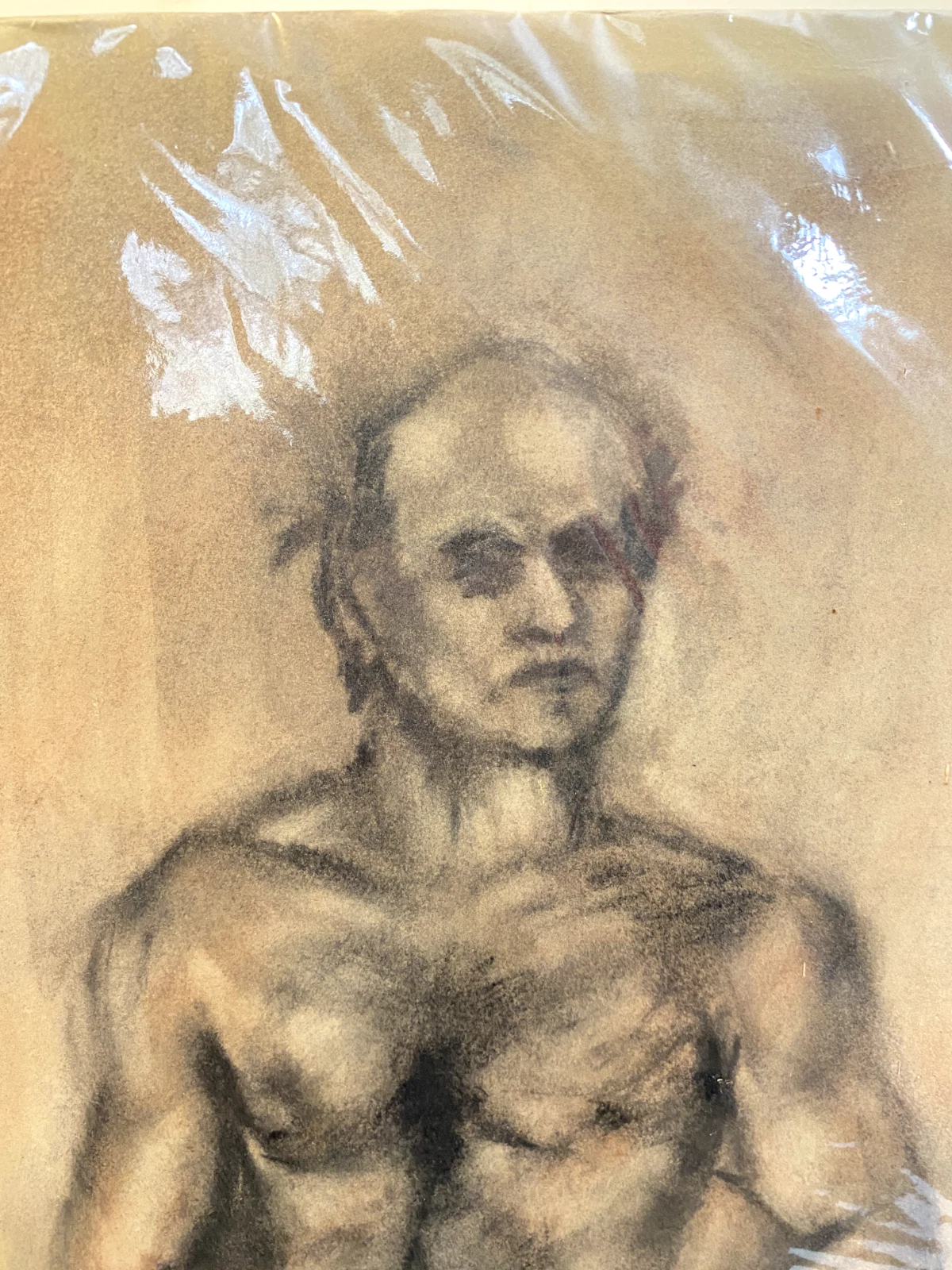 Seated Male Nude Life Drawing – Charcoal & Conte Crayon 22x30 inches - Image 2