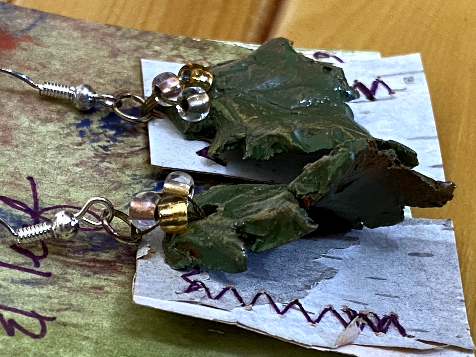 Artisan Terracotta Leaf Earrings – Hand Painted Beaded Jewelry - Image 2