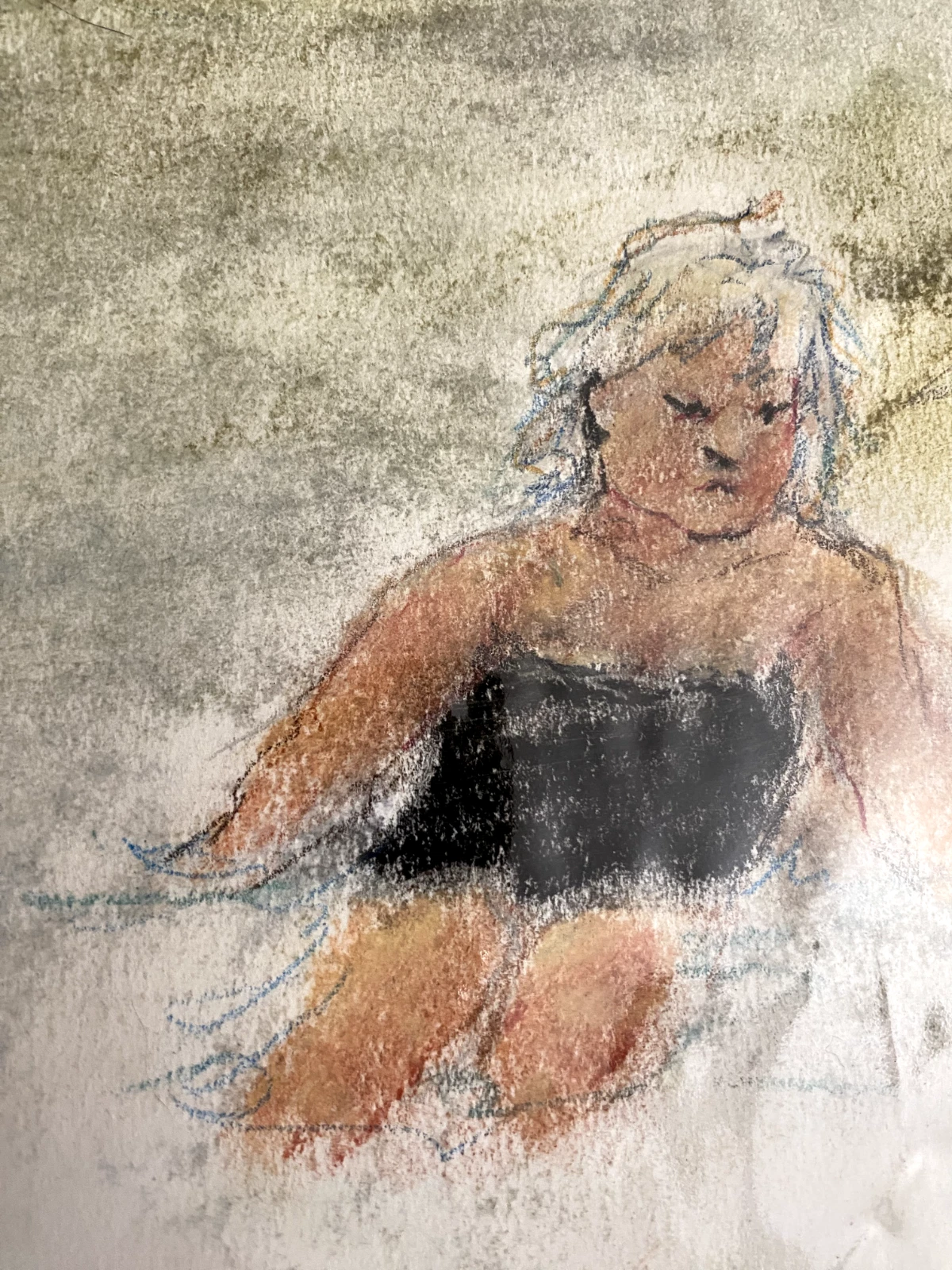 Original Pastel Drawing Pike Lake Wisconsin – Woman at Lakeshore Landscape Art