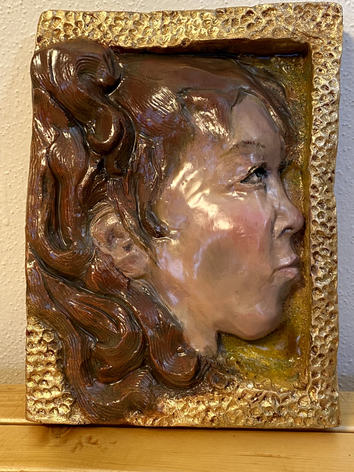 Original Terracotta Portrait Relief – Water Gilded & Oil Painted