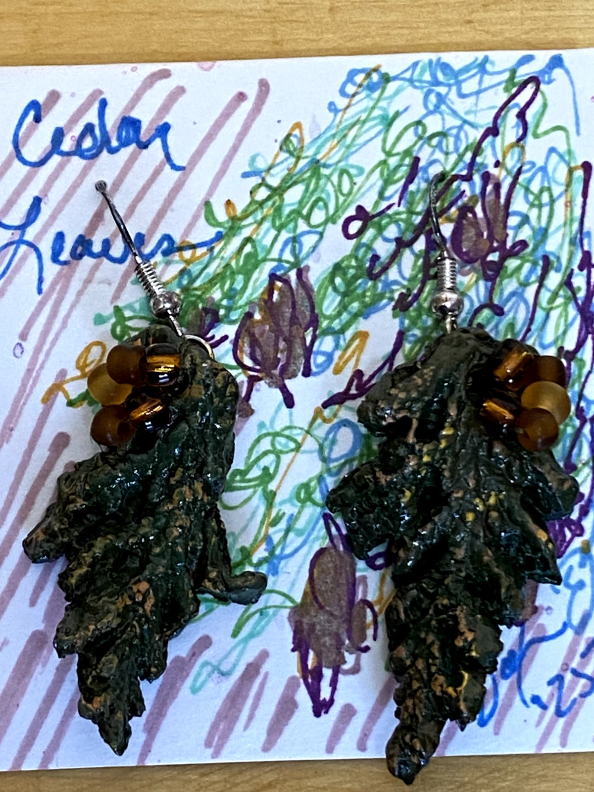 Artisan Terracotta Leaf Earrings – Hand Painted Beaded Jewelry