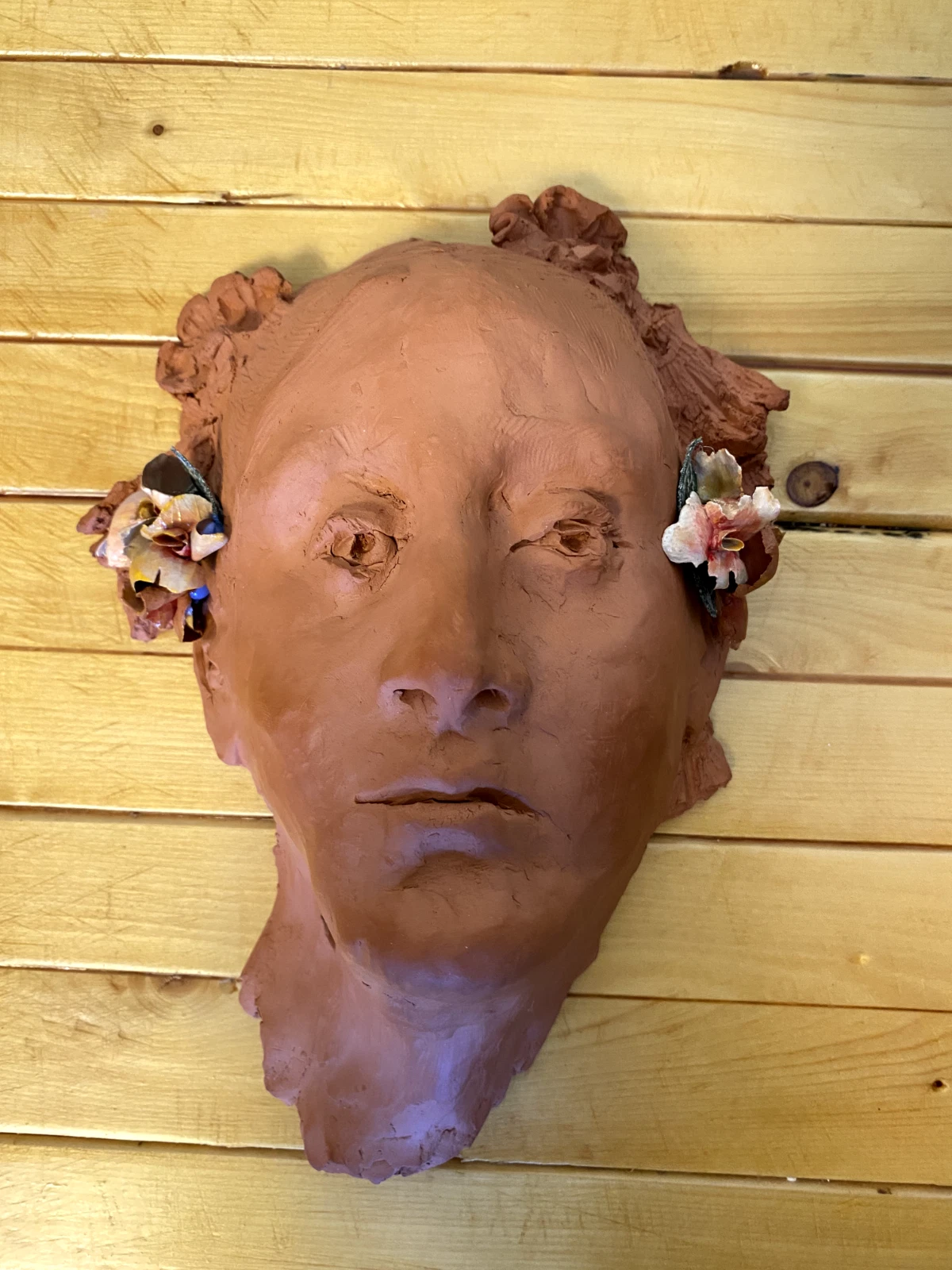 Original Art - Terracotta Wall Sculpture – Wistful Girl with Wild Roses