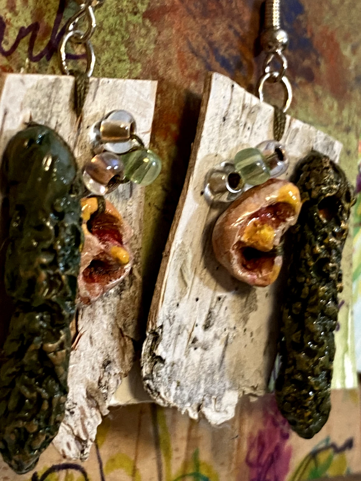Hand Sculpted Seed Pod Earrings on Real Birch Bark – Nature Inspired Jewelry - Image 2