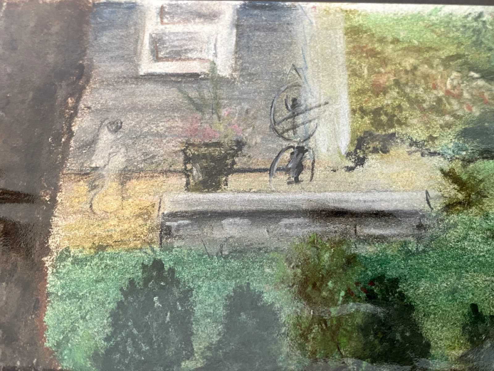 Original Pastel Garden Landscape – Raised Beds & Bird Feeder - Image 3