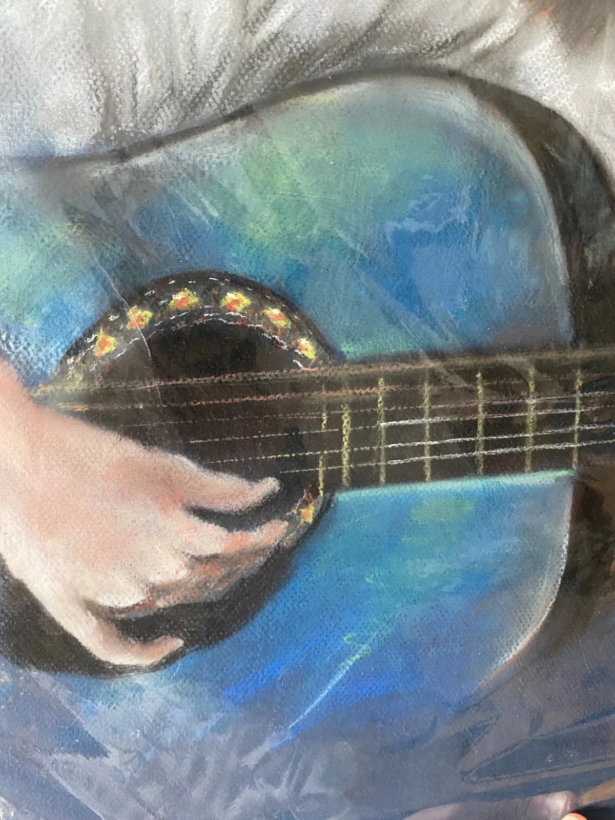Original Pastel Drawing Girl With Guitar – Hand Drawn Child Portrait - Image 3