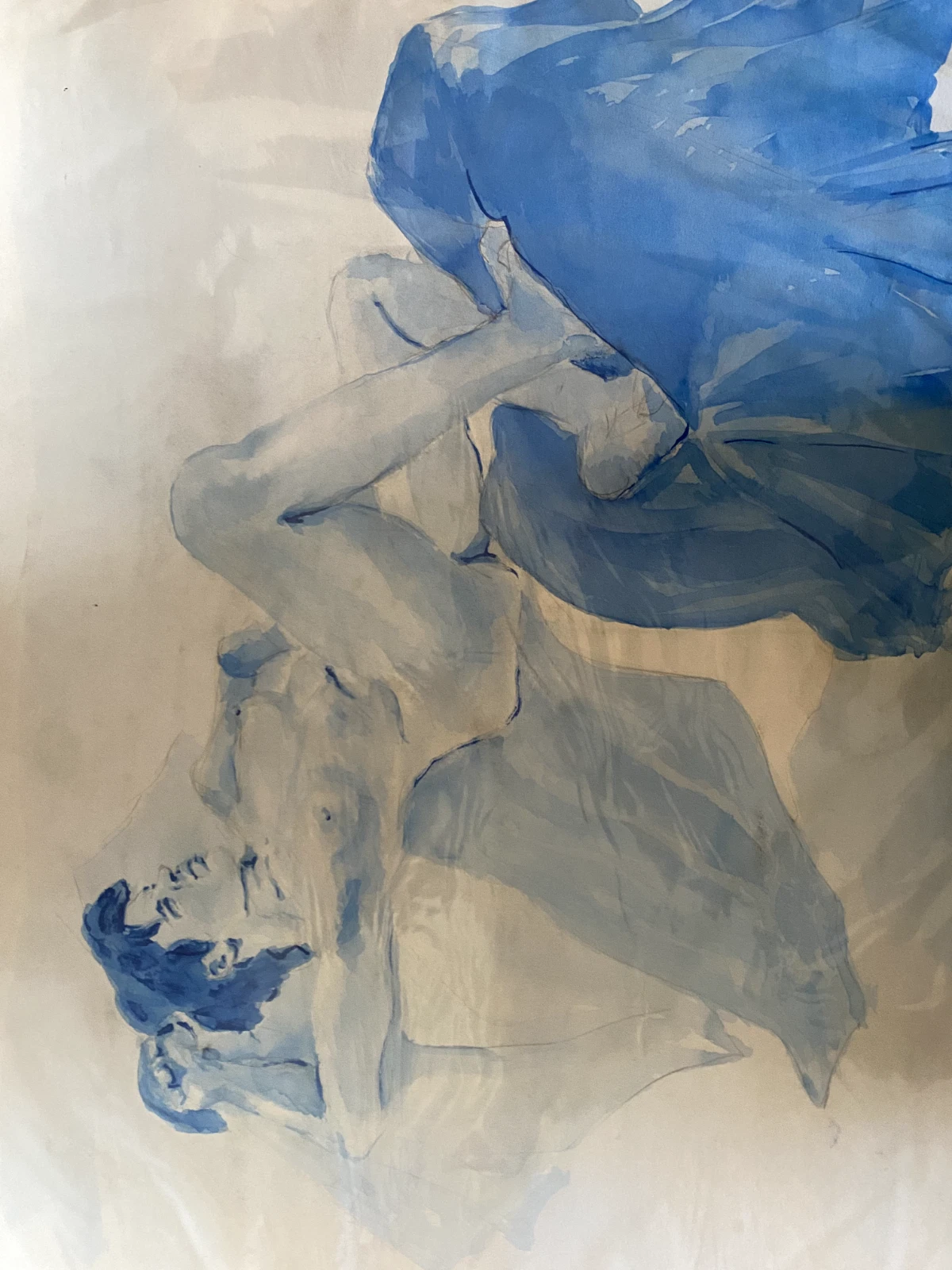 Original Ink Wash Life Drawing – Relaxed Female Nude with Raised Arm Pose - Image 3