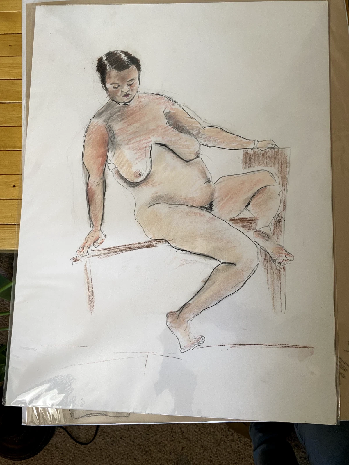 Original Nude Pastel Figure Study – Life Drawing Class, Soft Expressive Artwork