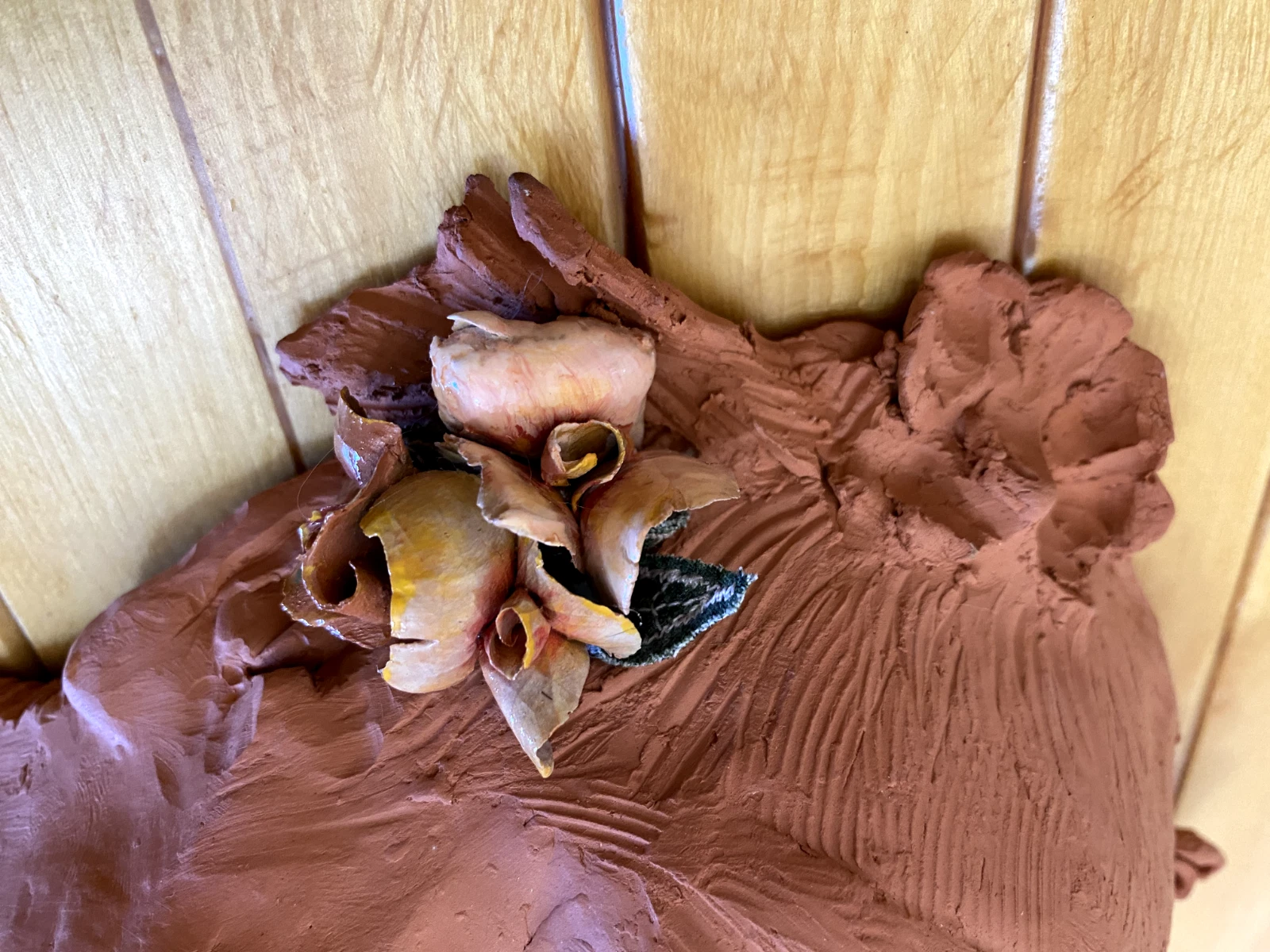 Original Art - Terracotta Wall Sculpture – Wistful Girl with Wild Roses - Image 3