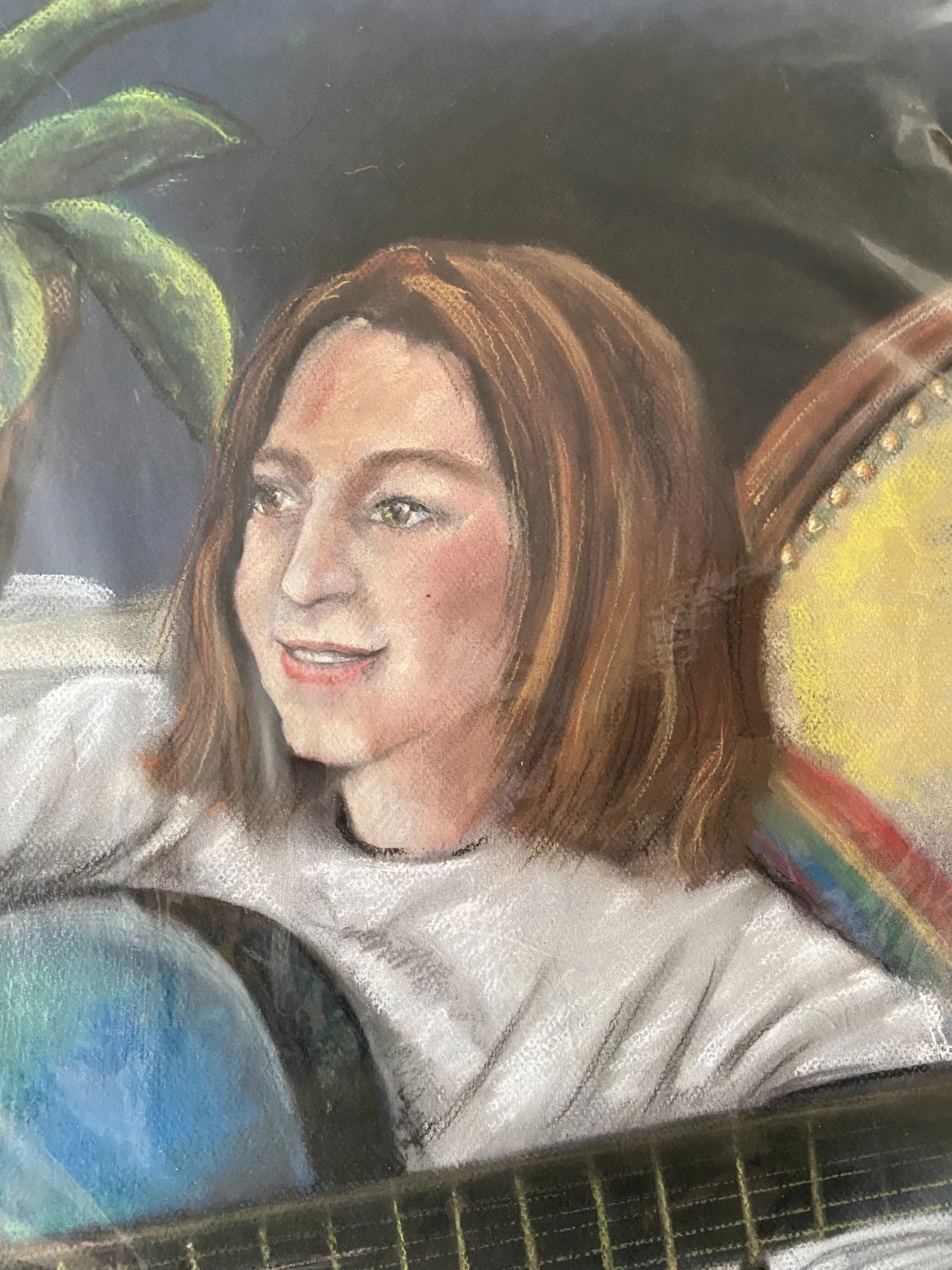 Original Pastel Drawing Girl With Guitar – Hand Drawn Child Portrait - Image 2