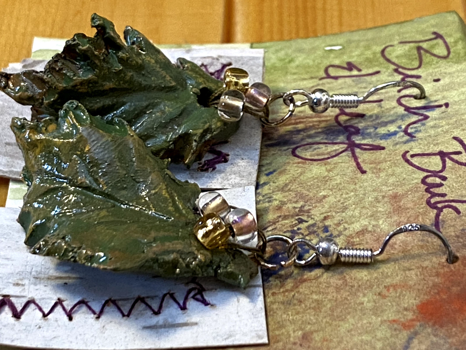 Artisan Terracotta Leaf Earrings – Hand Painted Beaded Jewelry - Image 3