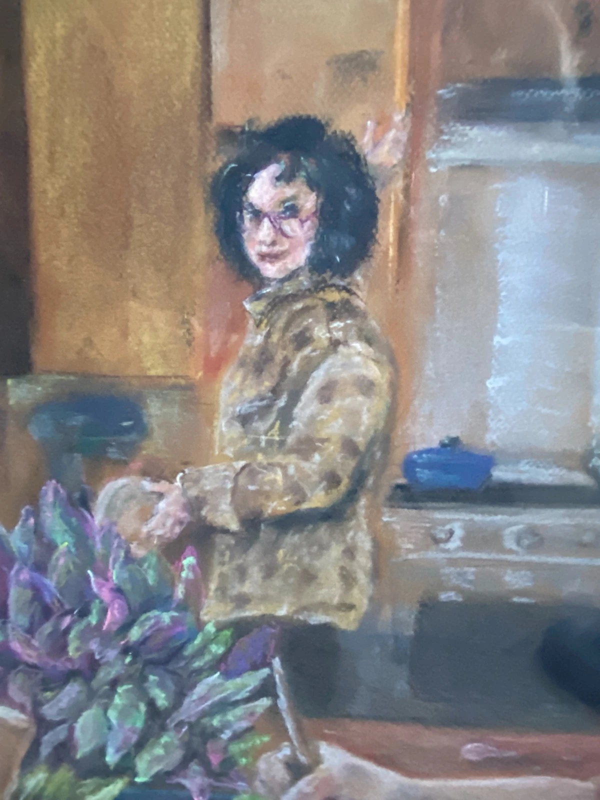 Figurative Canvas Print – Mother Daughter Kitchen Scene – Pastel Drawing - Image 2