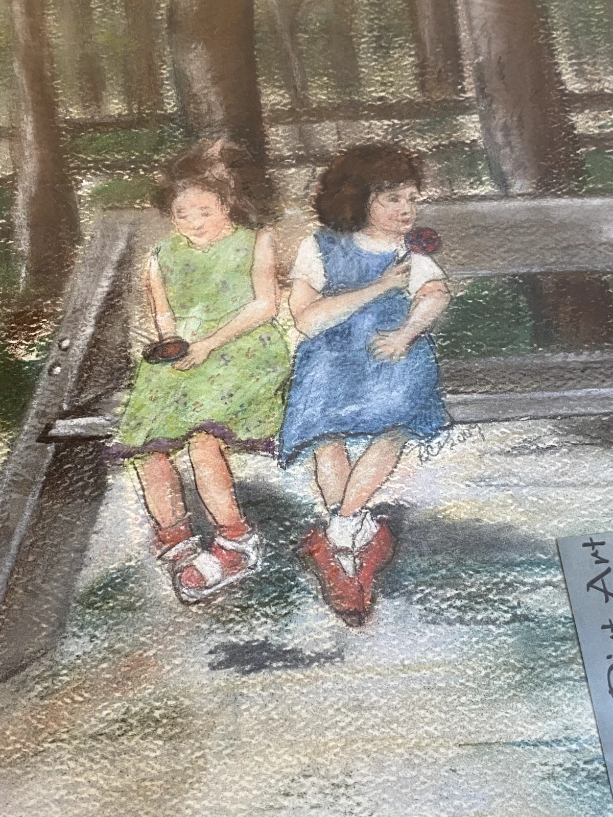 Figurative Pastel Art Two Young Girls at Milwaukee Zoo