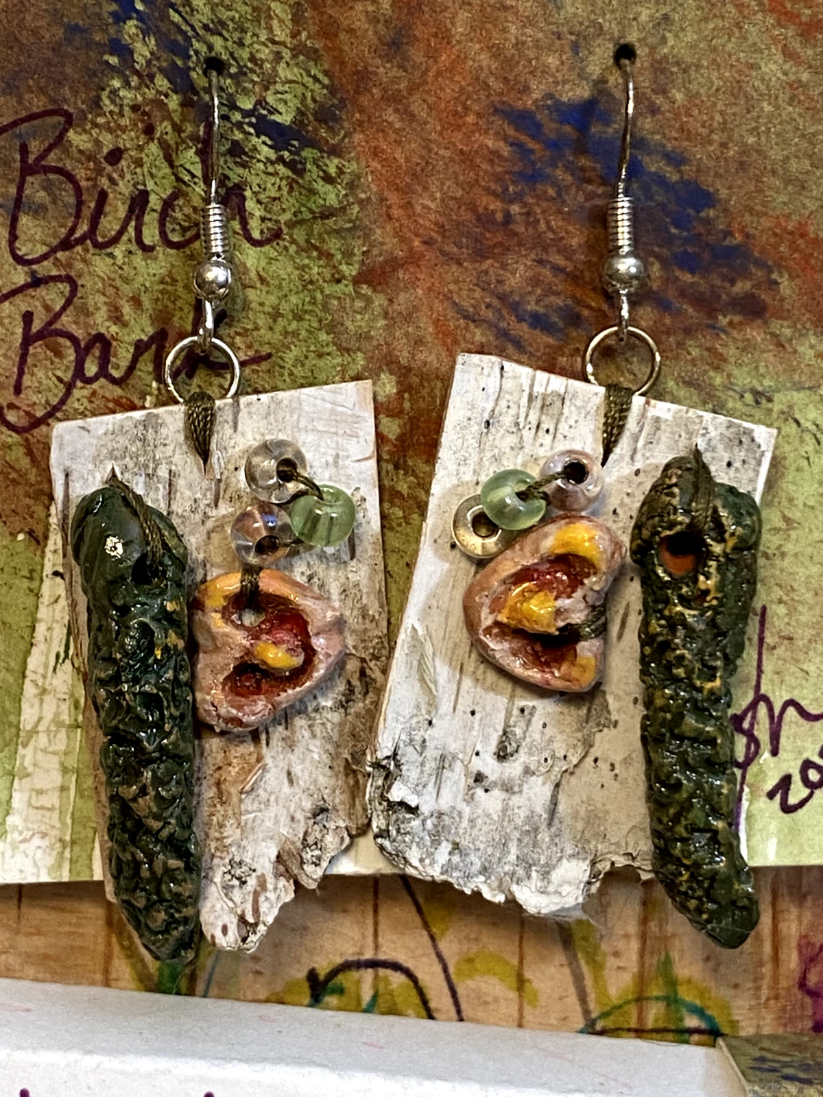 Hand Sculpted Seed Pod Earrings on Real Birch Bark – Nature Inspired Jewelry