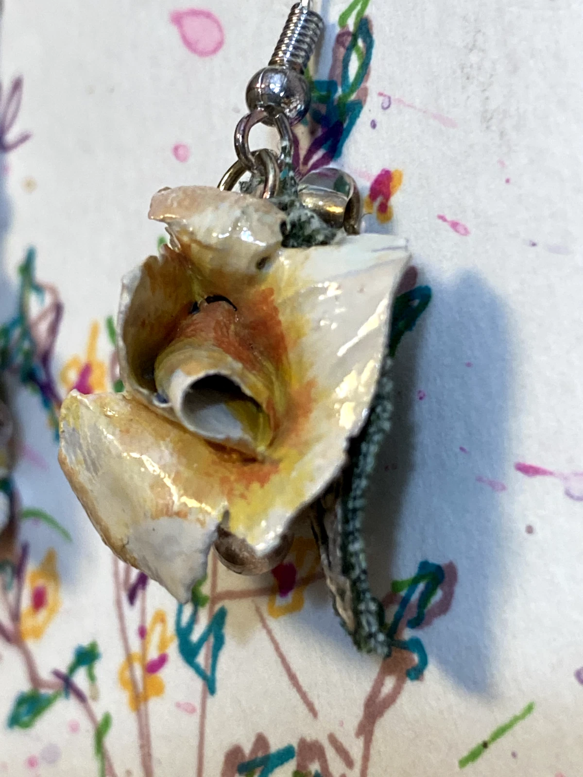 Hand Sculpted Terracotta Rose Earrings – Handmade Floral Jewelry with Glass Bead - Image 2