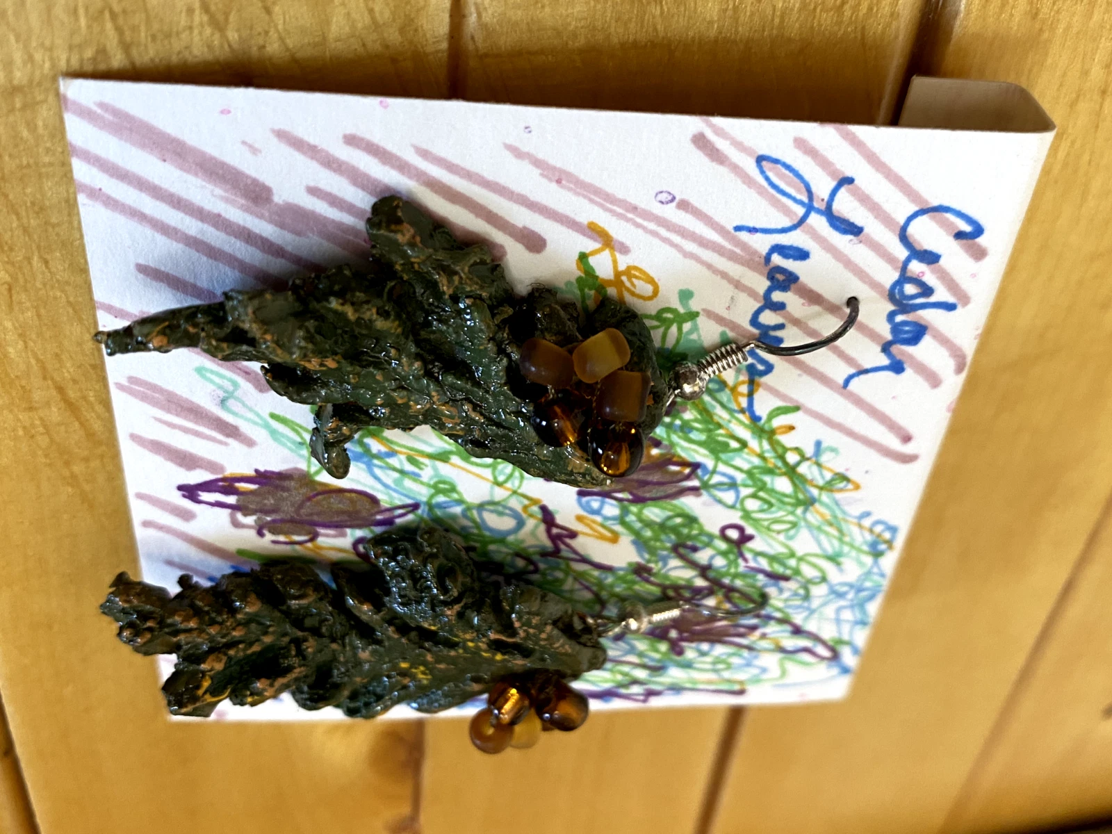 Artisan Terracotta Leaf Earrings – Hand Painted Beaded Jewelry - Image 2