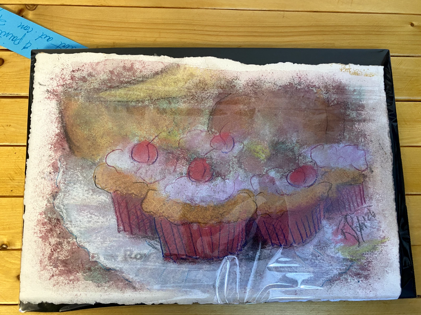 Original Pastel Cupcake Still Life – Pink Dessert Kitchen Art