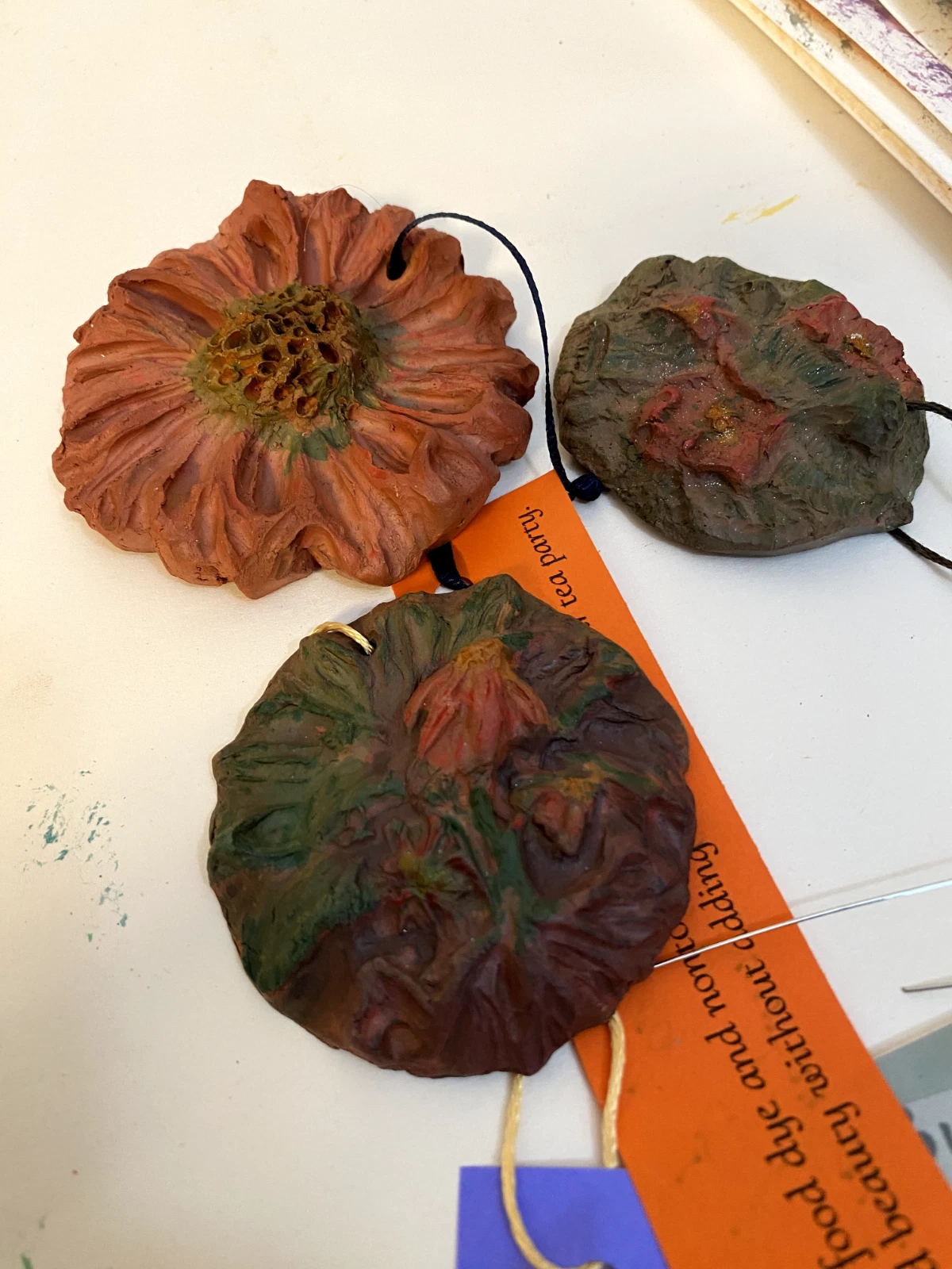 Hand Sculpted Terracotta Flower Ornaments – Handmade Garden Decor - Image 3