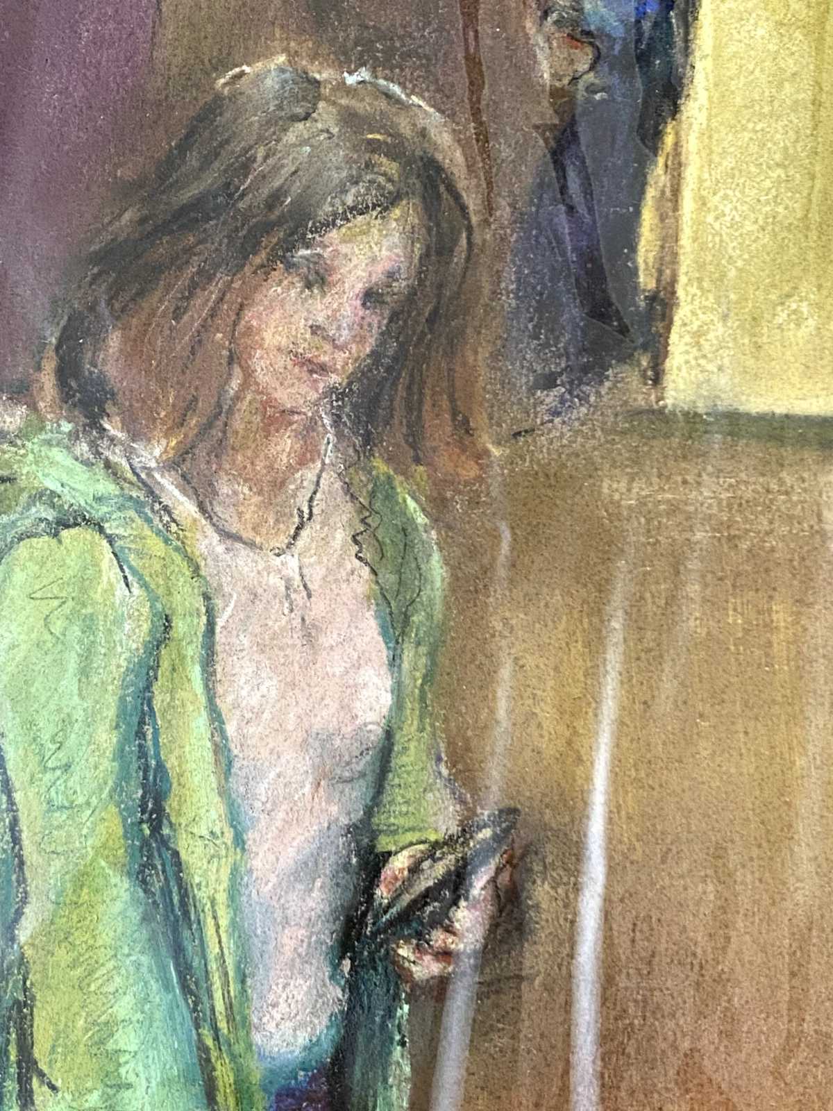 Original Pastel on Paper – Museum Gallery Scene – Contemporary Figurative Artwork - Image 2