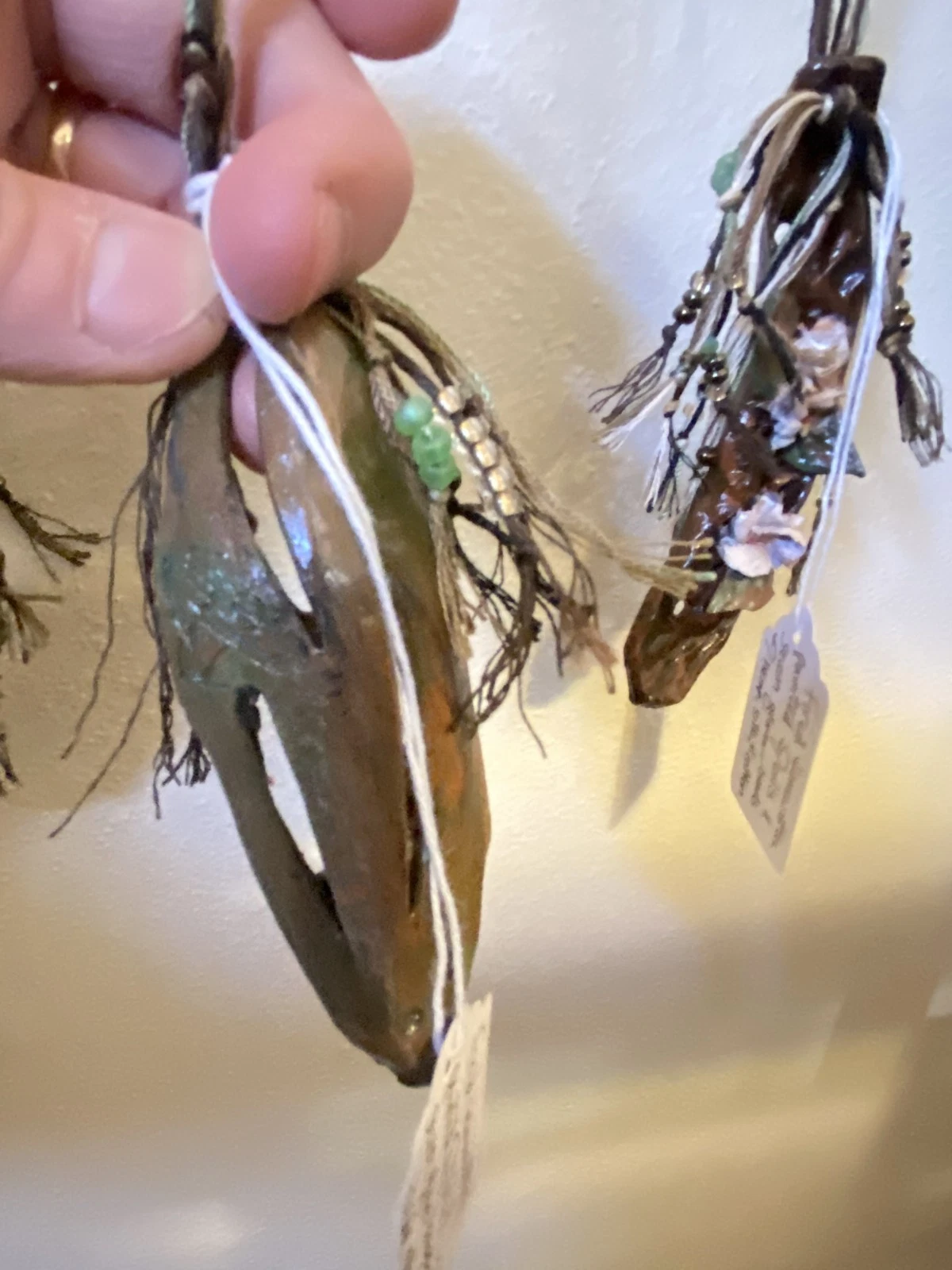 Mixed Media Botanical Jewelry - Silk Hemp Cotton & Glass Beads - Sculpted Pods - Image 2