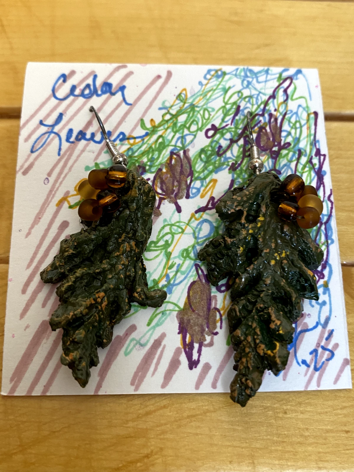 Artisan Terracotta Leaf Earrings – Hand Painted Beaded Jewelry - Image 3