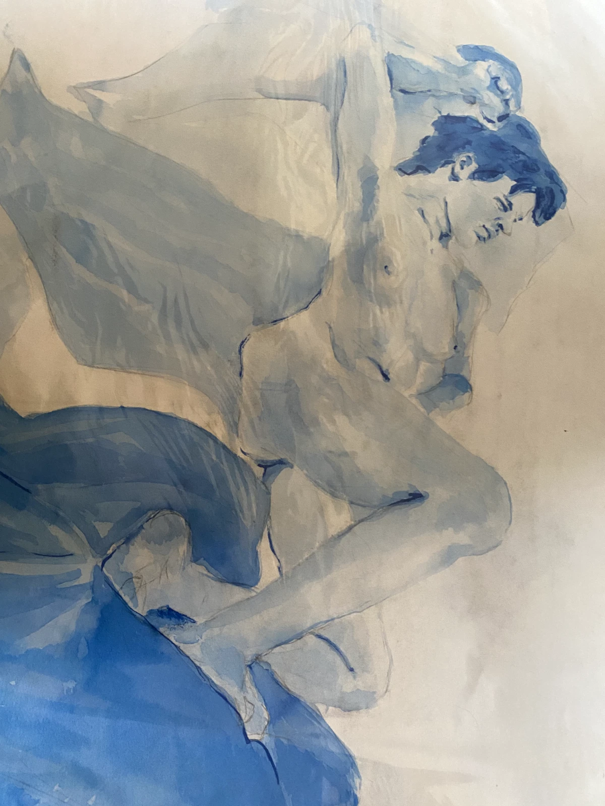 Original Ink Wash Life Drawing – Relaxed Female Nude with Raised Arm Pose - Image 2