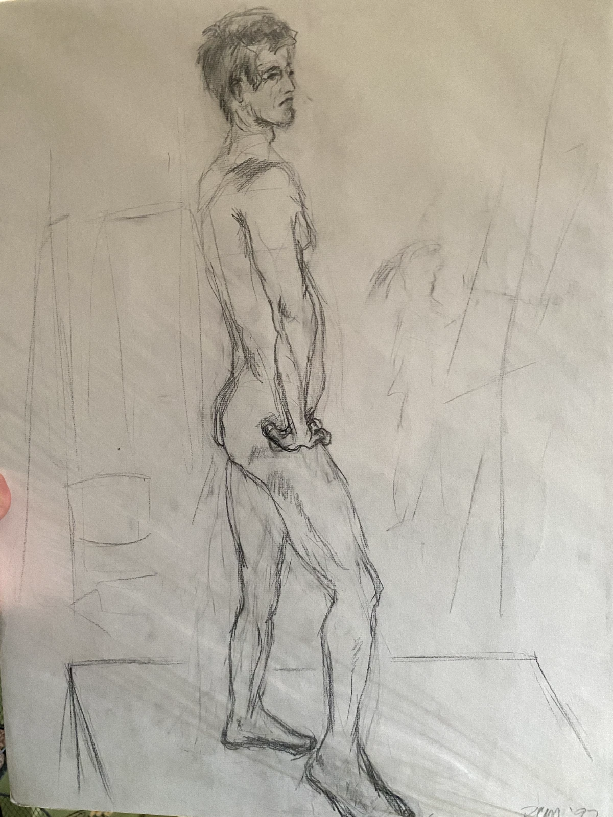 Original Graphite Figure Study – Male Nude Life Drawing – Academic Art Study