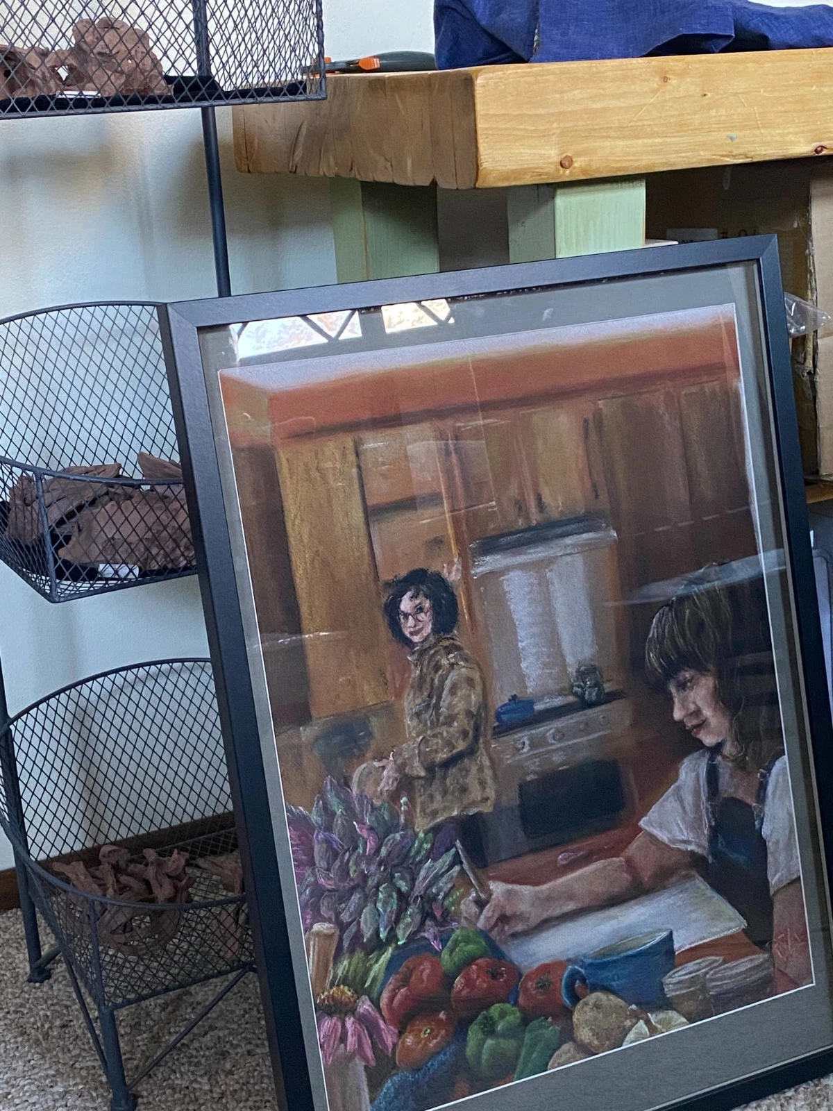 Figurative Canvas Print – Mother Daughter Kitchen Scene – Pastel Drawing - Image 3