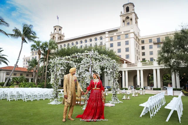 Wedding couple at The Breakers Palm Beach