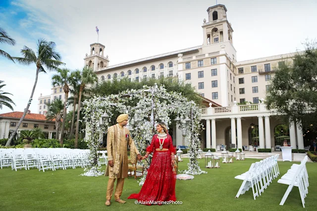 Wedding couple at The Breakers Palm Beach