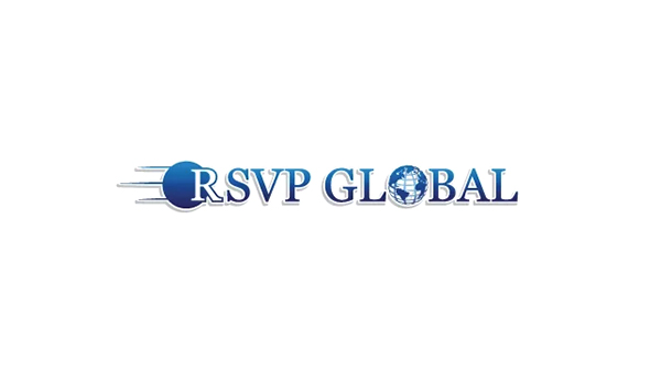 RSVP Global logo with blue text and globe icon replacing the O in Global