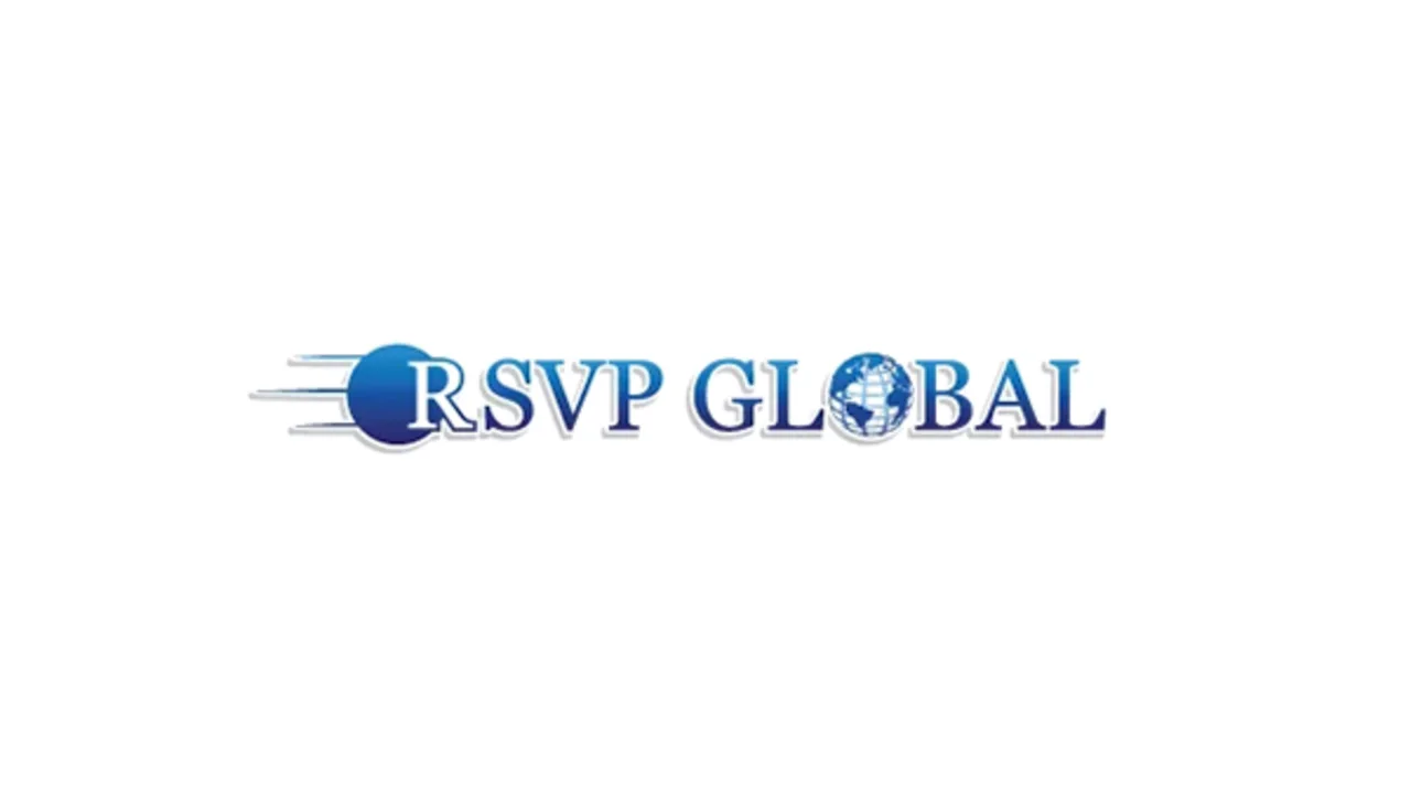 RSVP Global logo with blue text and globe icon replacing the O in Global