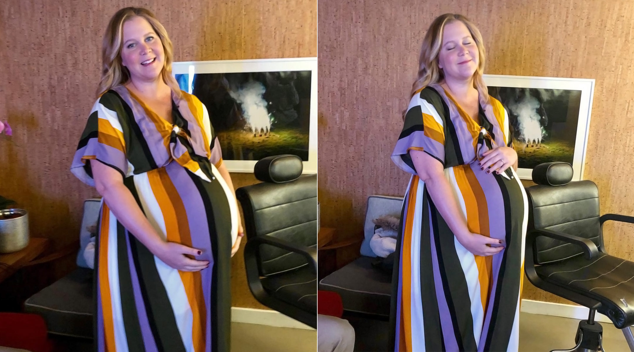 pregnant amy schumer attempts to put her socks on