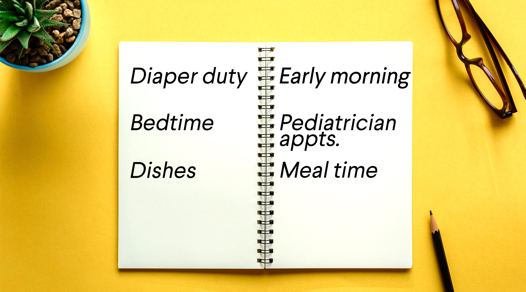 list of parenting chores in notebook