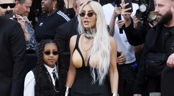 North West and Kim Kardashian attend the Jean Paul Gaultier Couture Fall Winter 2022 2023 show as part of Paris Fashion Week on July 06, 2022 in Paris, France