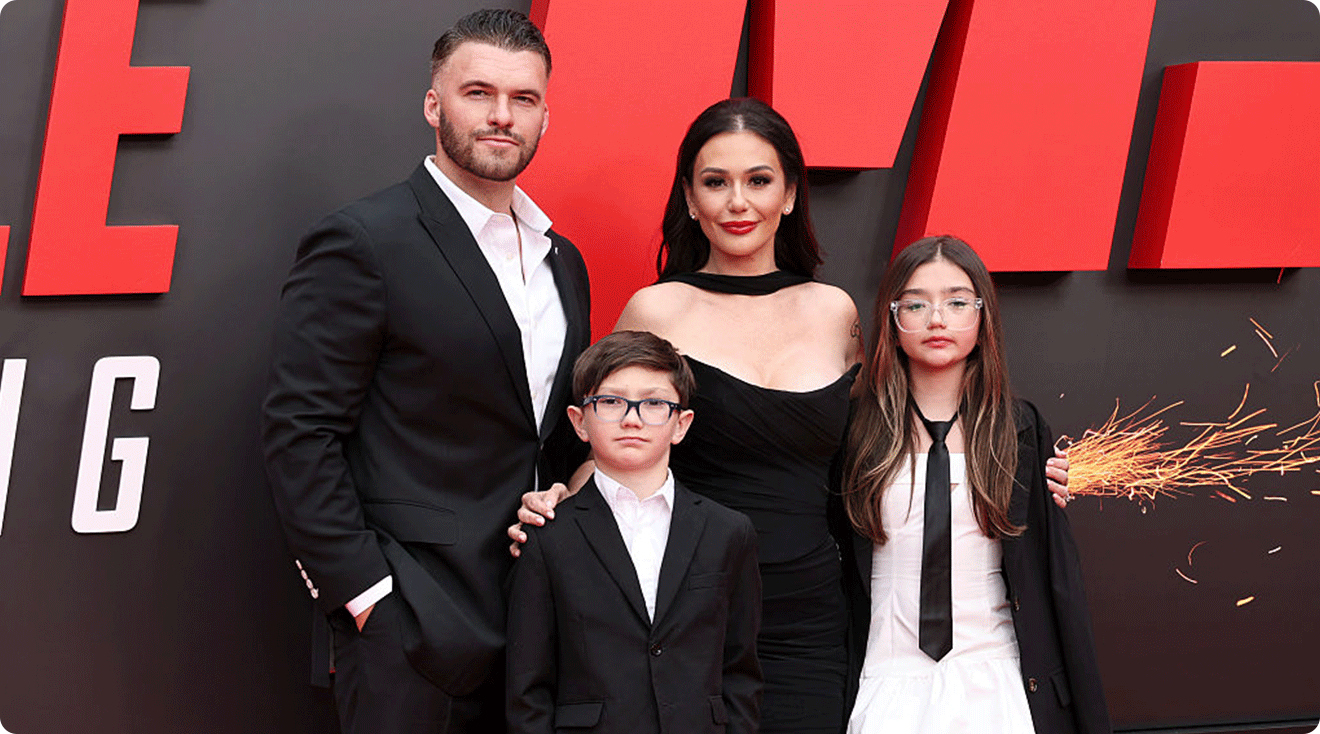 Zack Clayton and Jenni 'JWoww' Farley and children attend the "Mission: Impossible – The Final Reckoning" New York Premiere at Lincoln Center on May 18, 2025 in New York City.