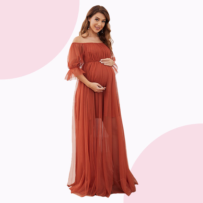 Ruched Ruffle Off-Shoulder Pregnancy Baby Shower Dress My Bump Womens Maternity Mermaid Dress Made in USA 