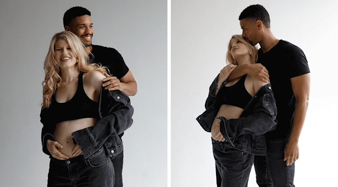 Romeo Alexander and his fiancée Caroline Sullivan pregnancy announcement