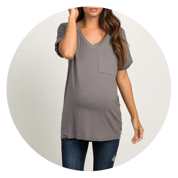 V-Neck Pocket Accent Maternity Top