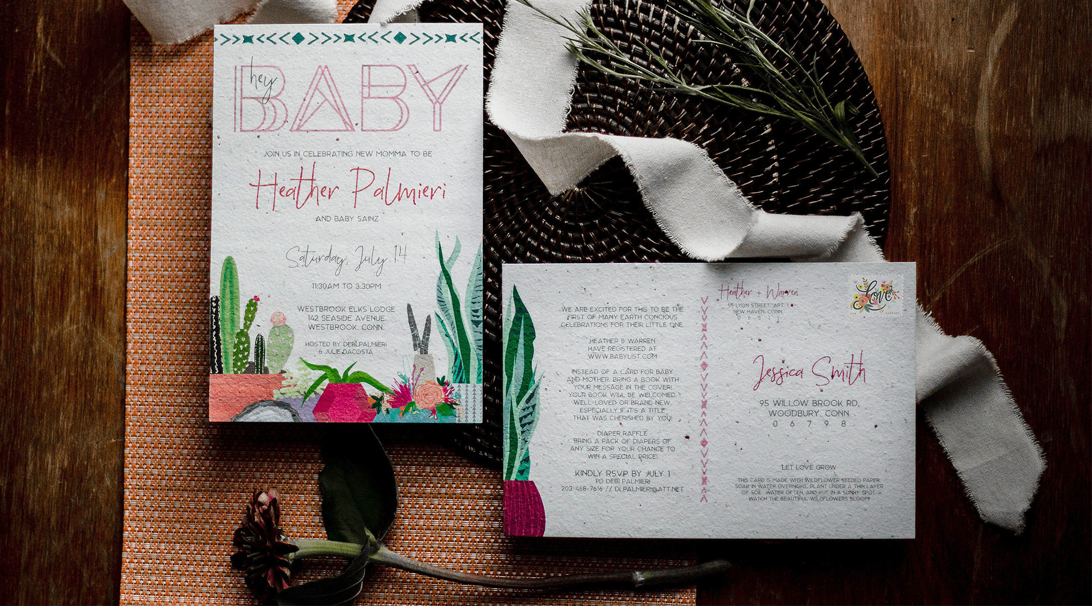 laydown of baby shower invite suite