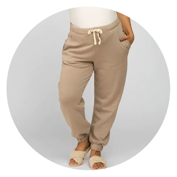 PinkBlush Light Mocha Soft Drawstring Maternity Plus Sweatpants