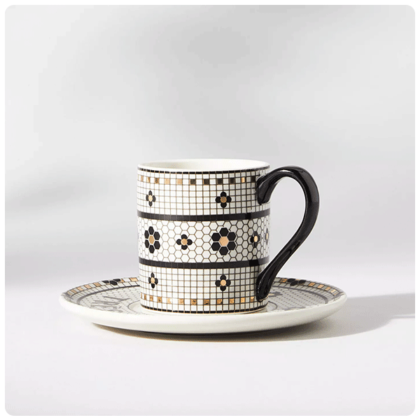 Anthropologie Bistro Tile Stoneware Espresso Cup & Saucer